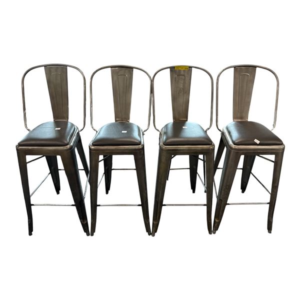 Set of 4 Industrial Tolix Style Metal Counter Stools with Cushioned Seats