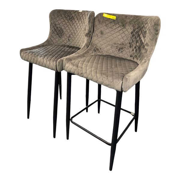 Pair of Modern Diamond Quilted Velvet Counter Stools