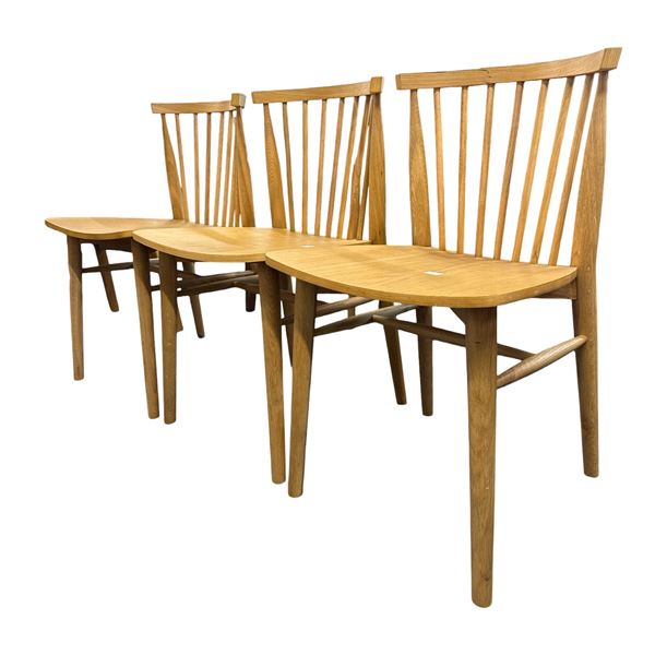 Set of 3 Article Modern Spindle Back Oak Dining Chairs