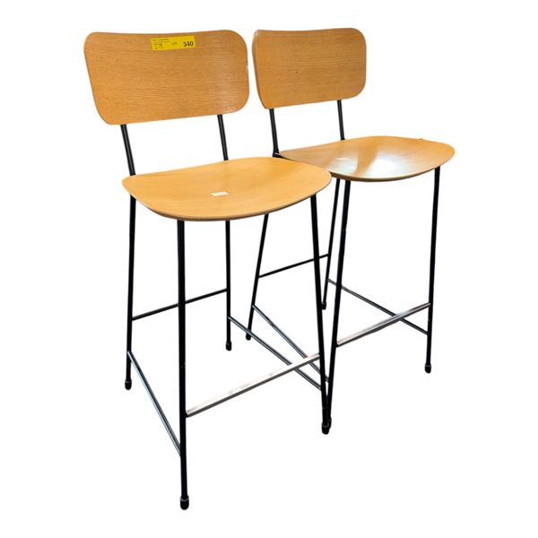 Pair of Mid-Century Modern Oak Bar Stools
