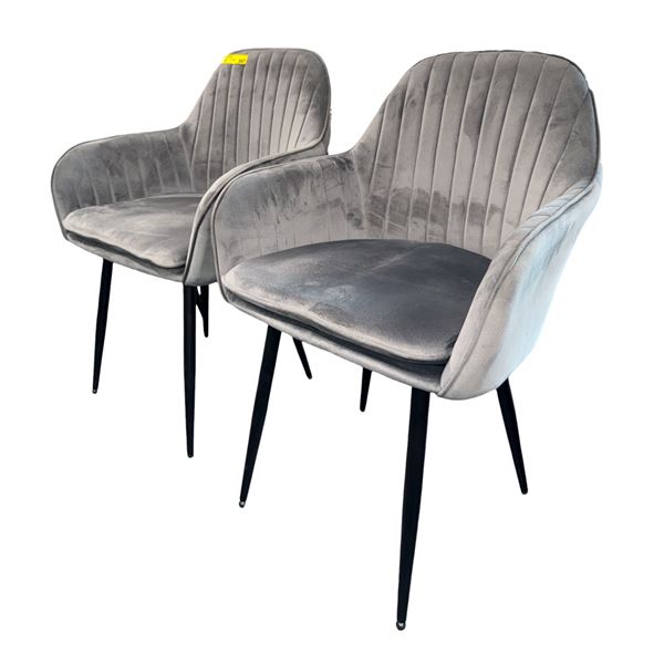 Pair of Modern Channel Stitch Velvet Dining Chairs
