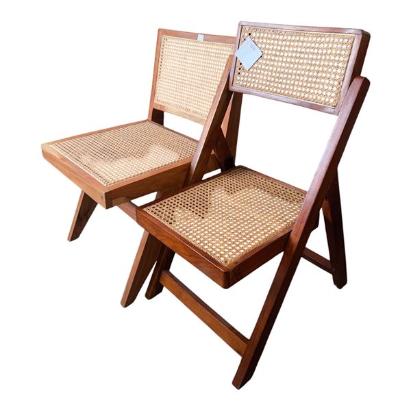 Pink City Imports 2pc assorted Mid-Century Modern Style Wood and Cane