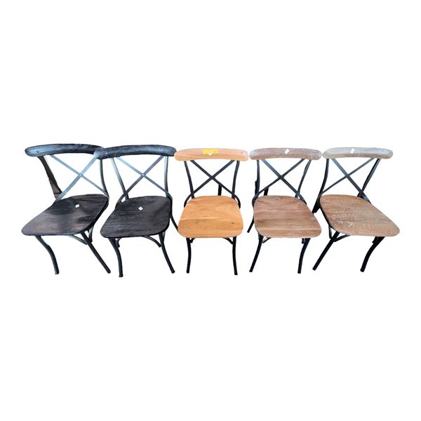 Modern Wood and Metal Cross Back Dining Chairs Assorted