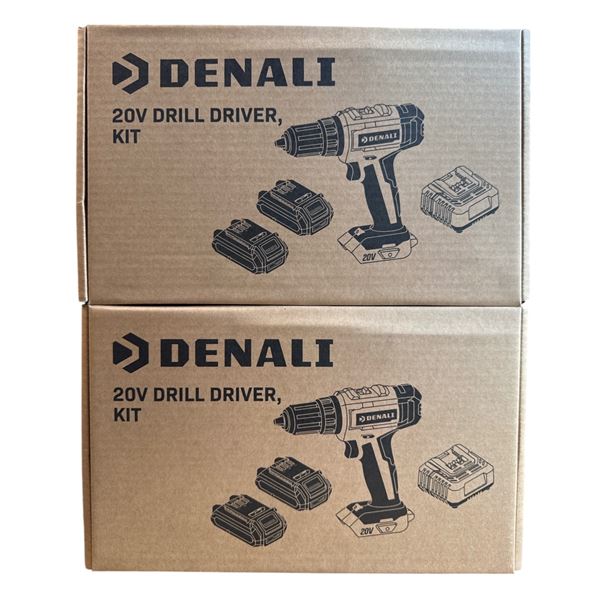 BNIB - Set of 2 - Denali 20V Drill Driver Kit - Includes Two 2.0 Ah Lithium Batteries & Charger