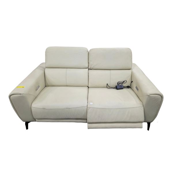 Urban Living Modern Leather Power Reclining Loveseat with adjustable headrest
