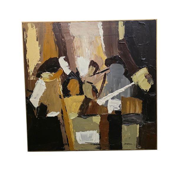Modern Abstract Mixed-Media Figural Collage Wall Painting on Canvas Signed Bertol - approx. 36 1/2in