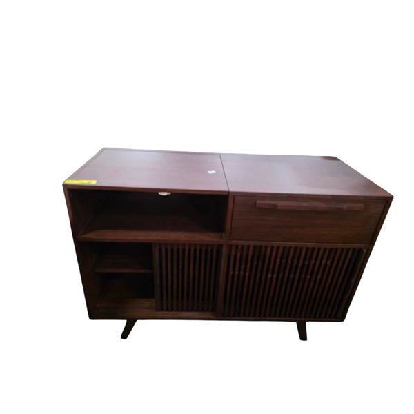 Walnut Media Console - Sideboard with Drawer and Slatted Doors (47.5x19.5x35)