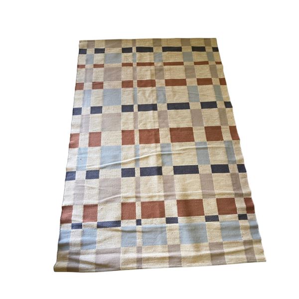 Flat-Weave Kilim-Style Area Rug - Geometric Block Pattern