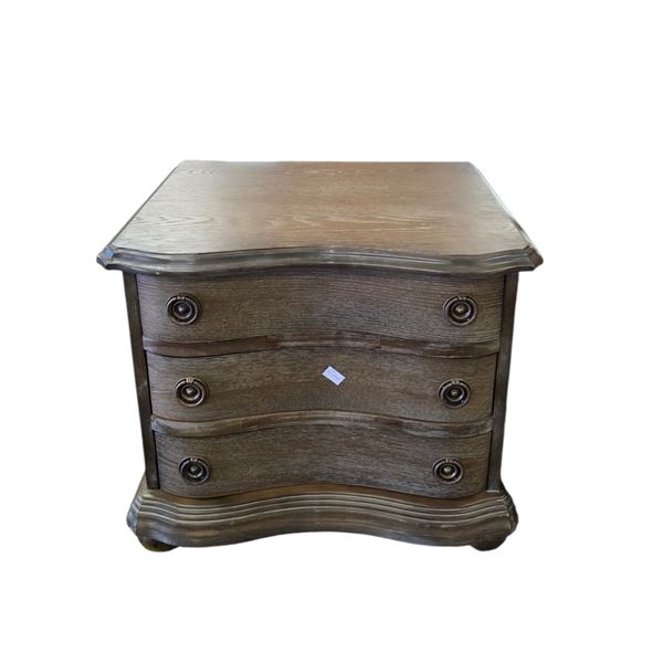 3-Drawer Serpentine-Front Chest with Grey Cerused Finish and Antique Brass Ring Pulls (26x20x22.2)