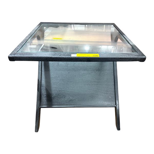 Glass Top Wood Frame Table (24x24x24)
