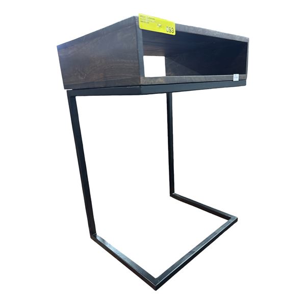 Black Wood Top C-Shape Side Table (18.5x14.5x26.5)