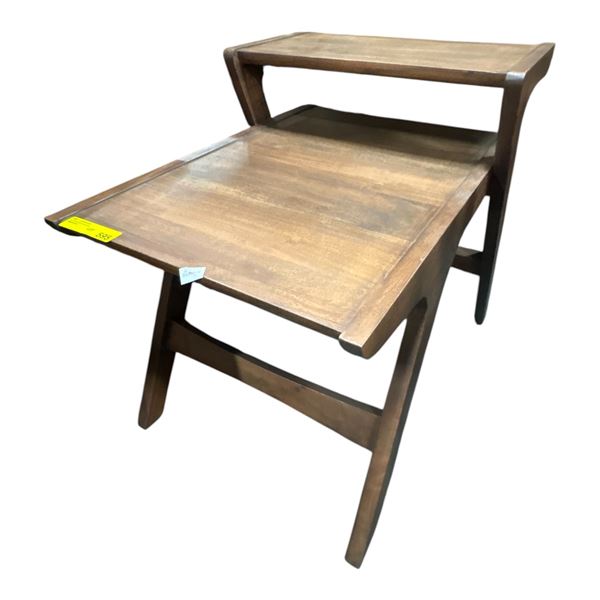 Mid-Century Modern Two-Tier Wood Side Table (20x29x25)