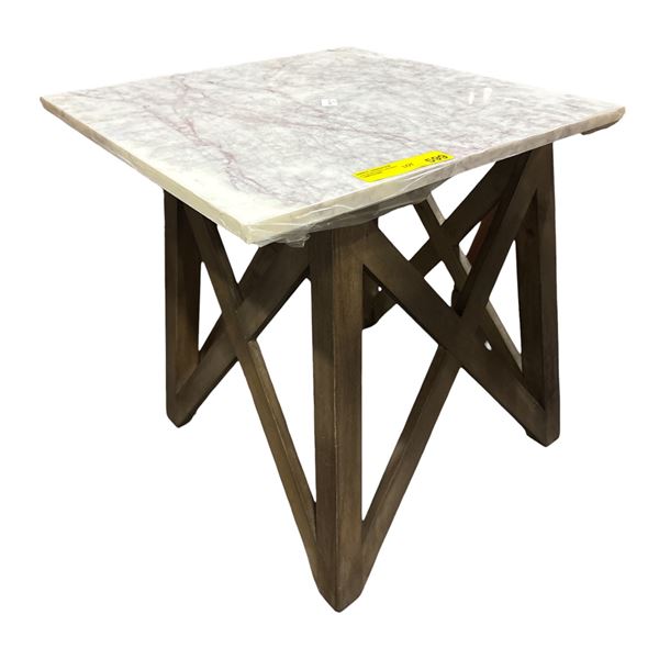 White Marble X-Base Side Table (20x20x21.5