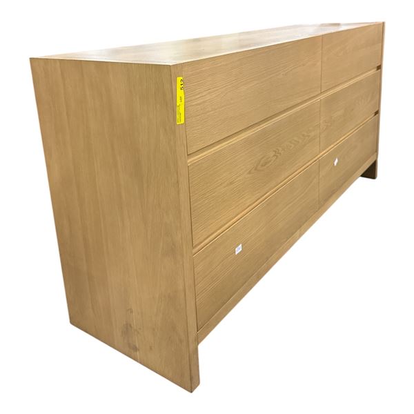 Modern Oak 6-Drawer Double Dresser (66x19x33)