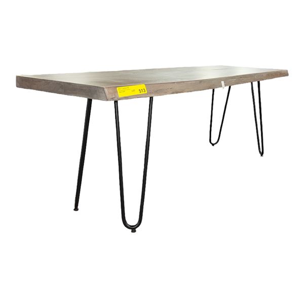 Rustic Grey Wood Coffee Table with Black Hairpin Legs (54x16x18.5)
