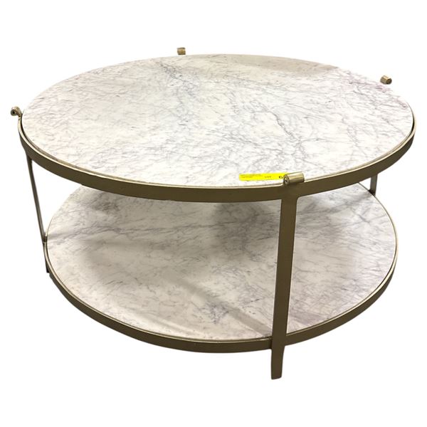 Round Two-Tier Marble & Brass Coffee Table (39.5 DIA x 18.5)