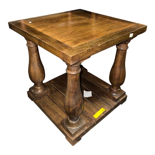 Two-Tier Square Wood End Table with Baluster Legs (24x24x24)