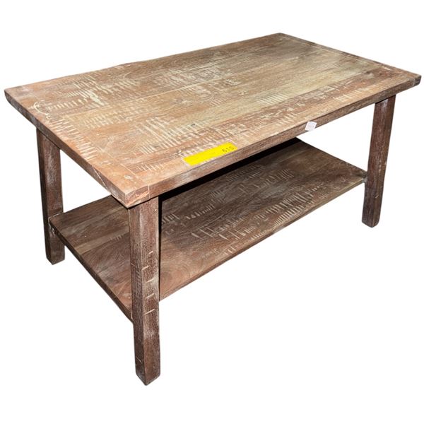 Two-Tier Whitewashed Rustic Wood Rectangular Coffee Table (35x20x19.5)