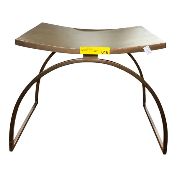 Modern Curved Brass-Finish Metal Accent Bench Stool (20x16x18)