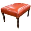 Image 1 : Traditional Cognac Leather Footstool with Bobbin-Turned Spindle Legs (25x19x13) - RV $295