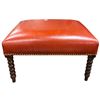Image 2 : Traditional Cognac Leather Footstool with Bobbin-Turned Spindle Legs (25x19x13) - RV $295
