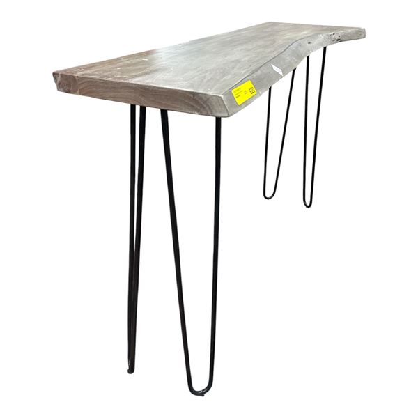 Rustic Live-Edge Wood Bench with Black Metal Hairpin Legs (46x15x30.5)
