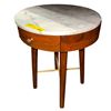 Image 1 : Mid-Century Modern Round Walnut Nightstand / Accent Table with Marble Top and Drawer (18 DIA x 23)