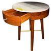 Image 2 : Mid-Century Modern Round Walnut Nightstand / Accent Table with Marble Top and Drawer (18 DIA x 23)