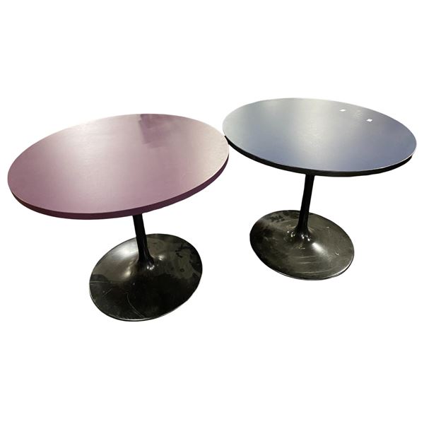 Modern Round Wood Top Pedestal Side Tables with Black Metal Bases (Set of 2) (36 DIA x 30)