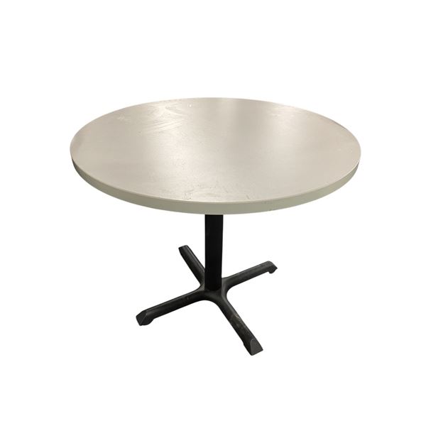 Modern Minimalist Round Cream Dining Table with Black Metal Starbase Legs (35.5 DIA x 30)
