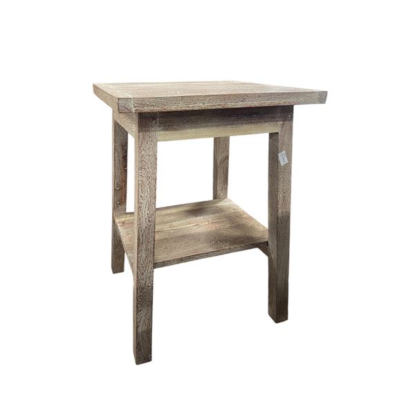Weathered Light Brown Wooden Side Table, H24" x 17" x 16"