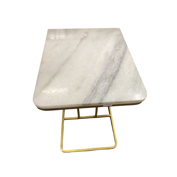 White Faux Marble Accent Side Table, H23" x W15" x D19"