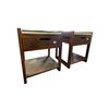 Image 1 : Set of 2 - Brown Wooden Nightstand with Faux Marble Top, H21.5" x W17.5" x D16" Each