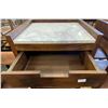 Image 2 : Set of 2 - Brown Wooden Nightstand with Faux Marble Top, H21.5" x W17.5" x D16" Each