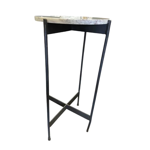 White Marble Round Accent Side Table, H26" x Dia. 13"