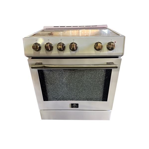 Forno LEONARDO 30" Electric Range in White - Model FFSEL6012-30WHT - from trucking claim (oven glass