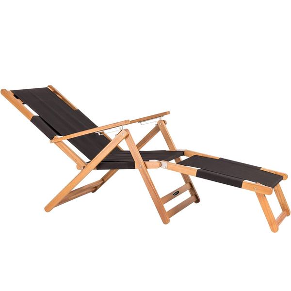 Patioflare Portable Lounge Chair with Leg Rest, Black in box