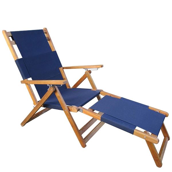 Patioflare Portable Lounge Chair with Leg Rest, Blue in box