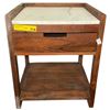Image 1 : Brown Wooden Nightstand with Faux Marble Top, H21.5" x W17.5" x D16"