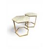 Image 1 : Set of 2 - White Faux Marble Hexagonal Side Tables, H18" x 18" Each