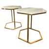 Image 2 : Set of 2 - White Faux Marble Hexagonal Side Tables, H18" x 18" Each