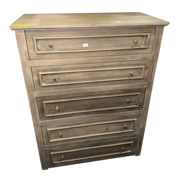 Grey Weathered Wood Five-Drawer, H47" x W36" xD18"