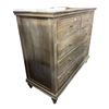 Image 1 : Light Brown Weathered Wood 5-Drawer Dresser, H43" x W50" x D21" -  right top corner chipped