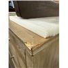 Image 3 : Light Brown Weathered Wood 5-Drawer Dresser, H43" x W50" x D21" -  right top corner chipped