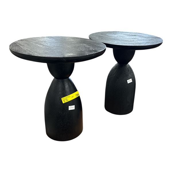 Set of 2 - Black Pedestal Wooden Side Tables, H18" x Dia. 16"