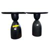 Image 2 : Set of 2 - Black Pedestal Wooden Side Tables, H18" x Dia. 16"
