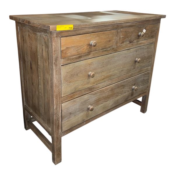 Brown Weathered Wood 4-Drawer Chest, H35.5" x W42" x D21"