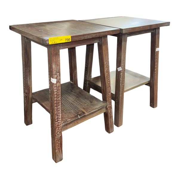 Set of 2 - Brown Wooden End Tables, H25" x 16" x 17" Each