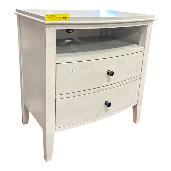 Off-White Distressed 2-Drawer Wooden Nightstand, H28" x W26" x D15.5"