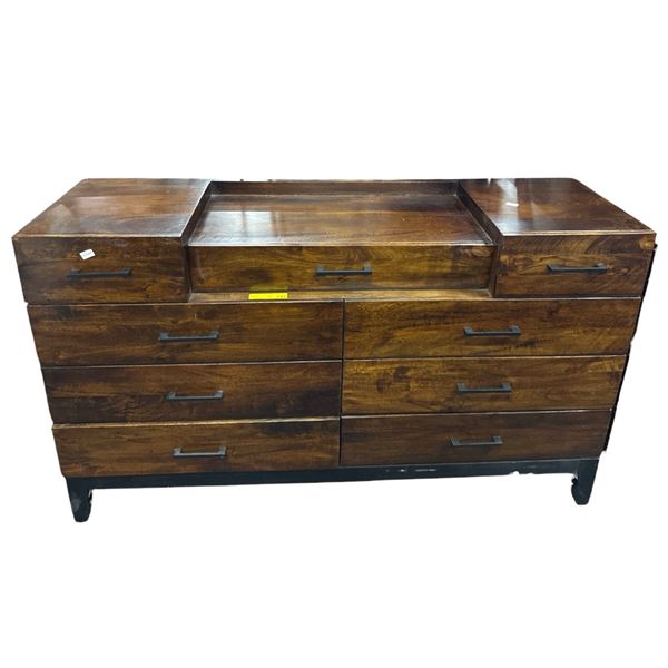 Brown Multi-Drawer Wooden Dresser, H39" x W64" x D18"